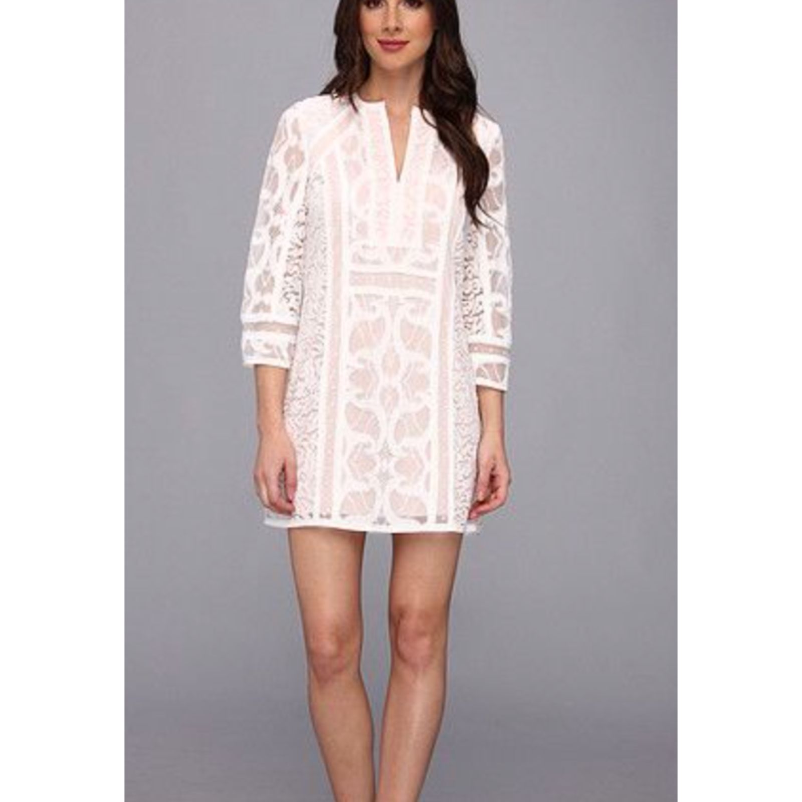 Bcbgmaxazria Lace Shift Mini Dress White X-Small
